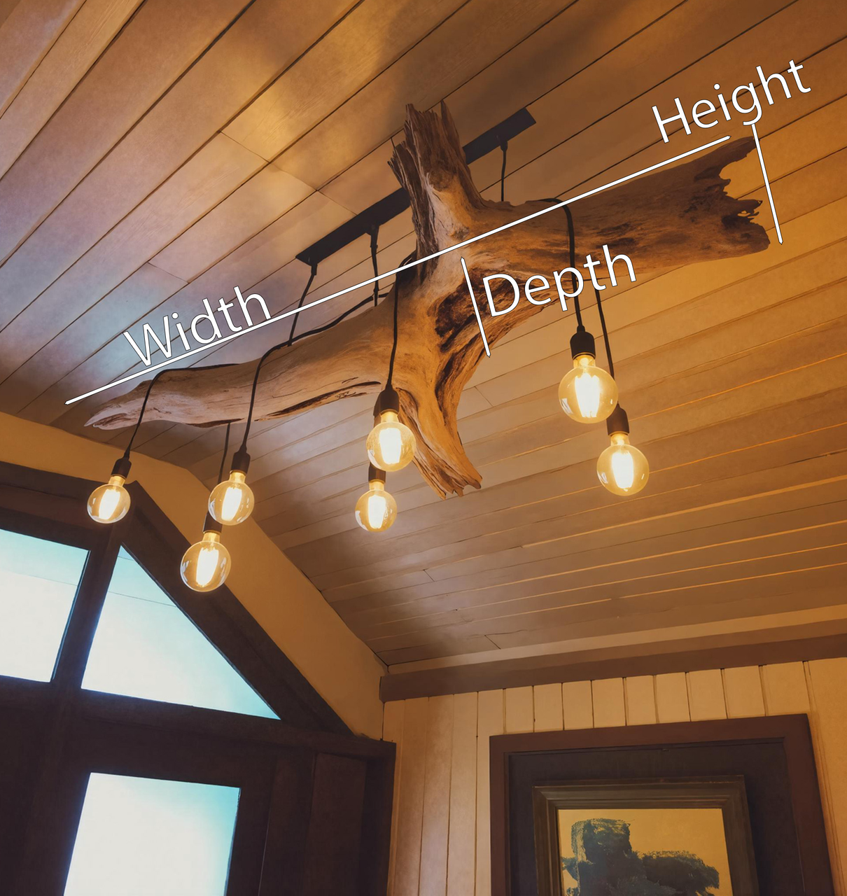 Rustic Log Chandelier With Edison Bulbs For Cabin Or Dining Room