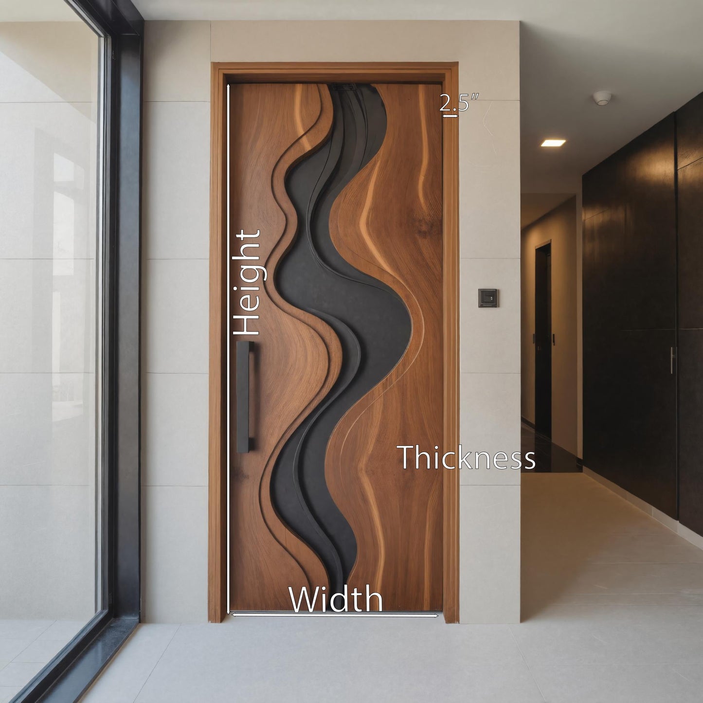 Modern Carved Door With Wave Design For Interior Or Entryway