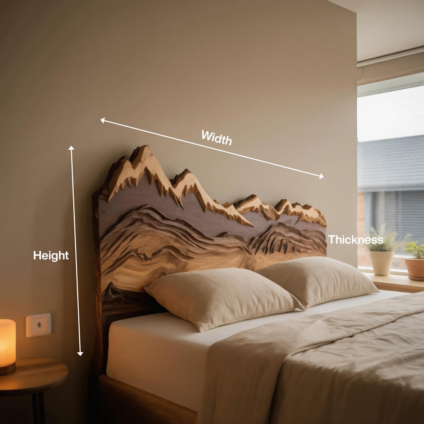 Mountain Headboard Carved For Queen And King Bed In Rustic Bedroom