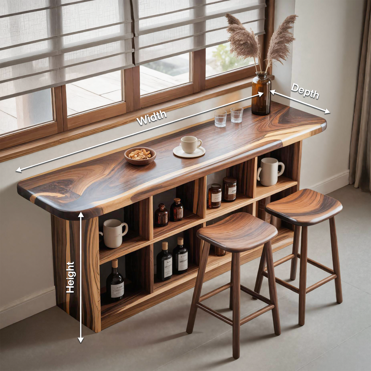 Wooden Bar Table With Storage For Compact Kitchen Or Coffee Bar