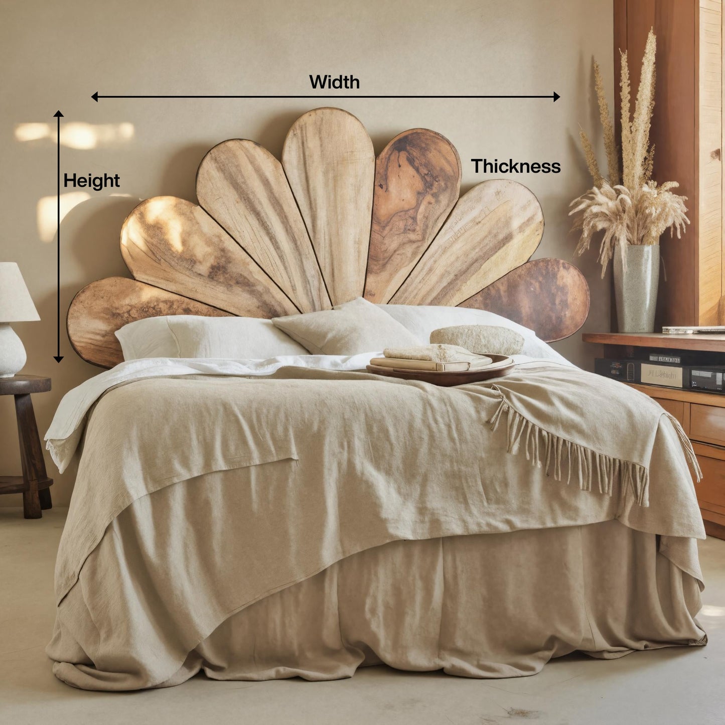 Boho Flower Petal Headboard Bed For Queen And King Bedroom