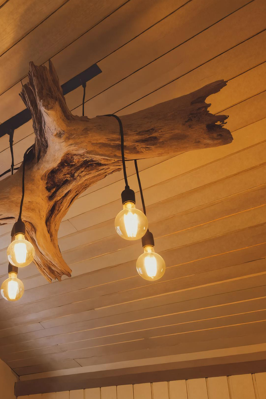 Rustic Log Chandelier With Edison Bulbs For Cabin Or Dining Room