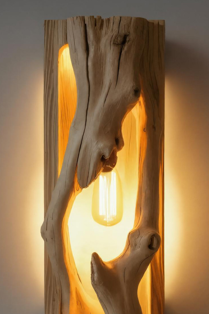 Minimalist Driftwood Wall Sconce With Ambient Glow For Rustic Decor