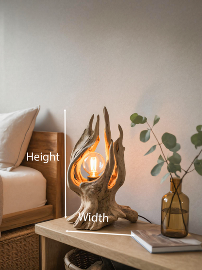 Rustic Driftwood Table Lamp With Exposed Bulb For Bedroom Or Living Room