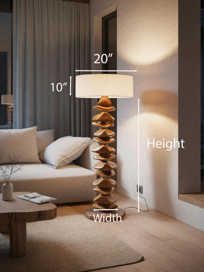 Handmade Sculptural Floor Lamp With Carved Base For Living Room