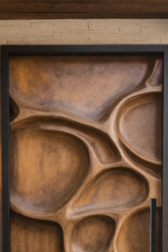 Modern Artistic Carved Front Door For Contemporary Entryway
