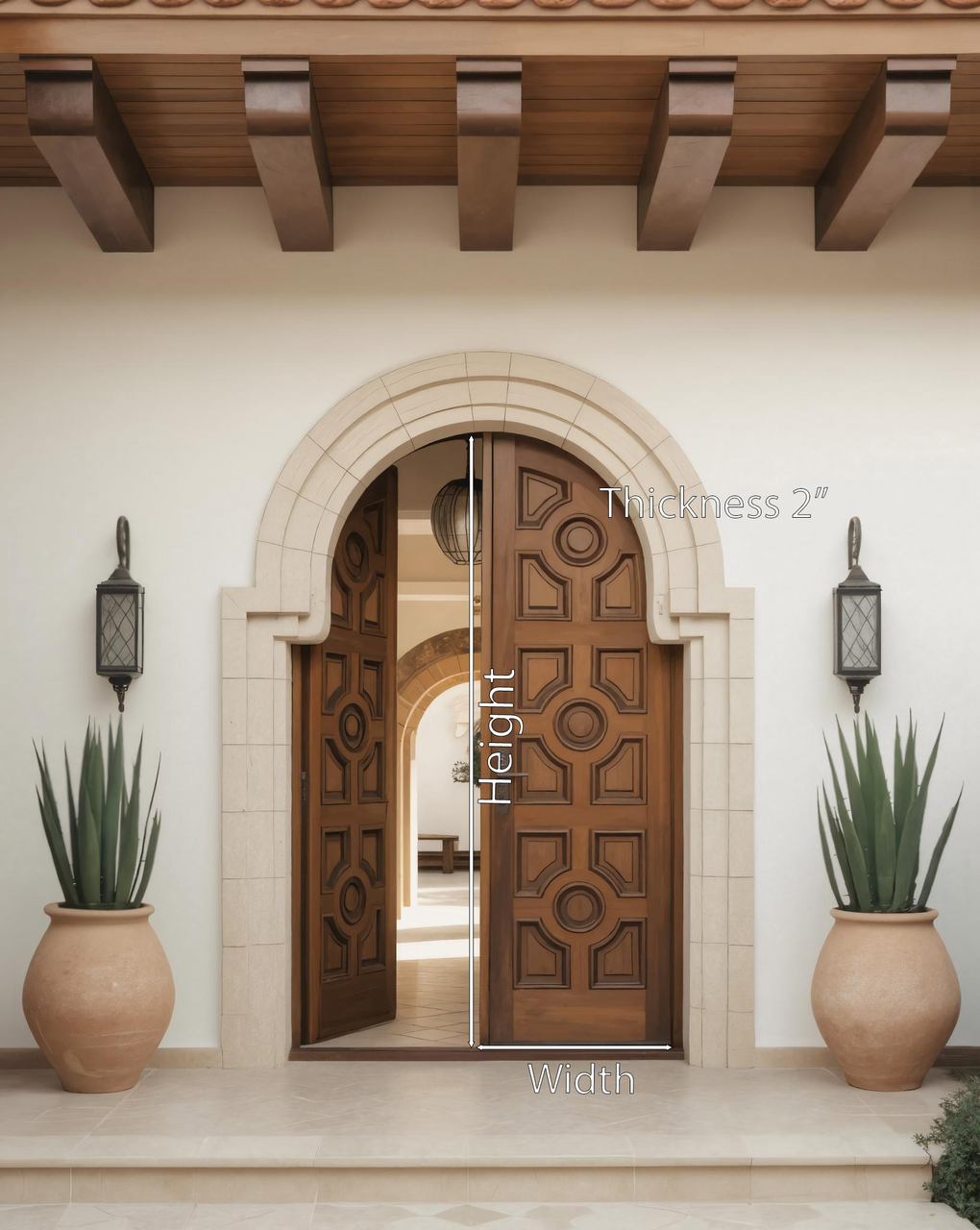 Mediterranean Double Entry Door With Geometric Panels For Spanish Home