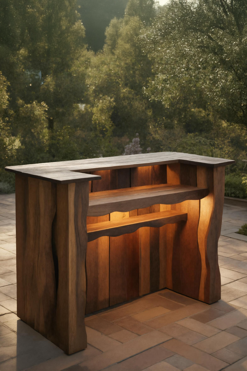 Rustic Outdoor Bar Counter With Lighting For Patio Or Garden