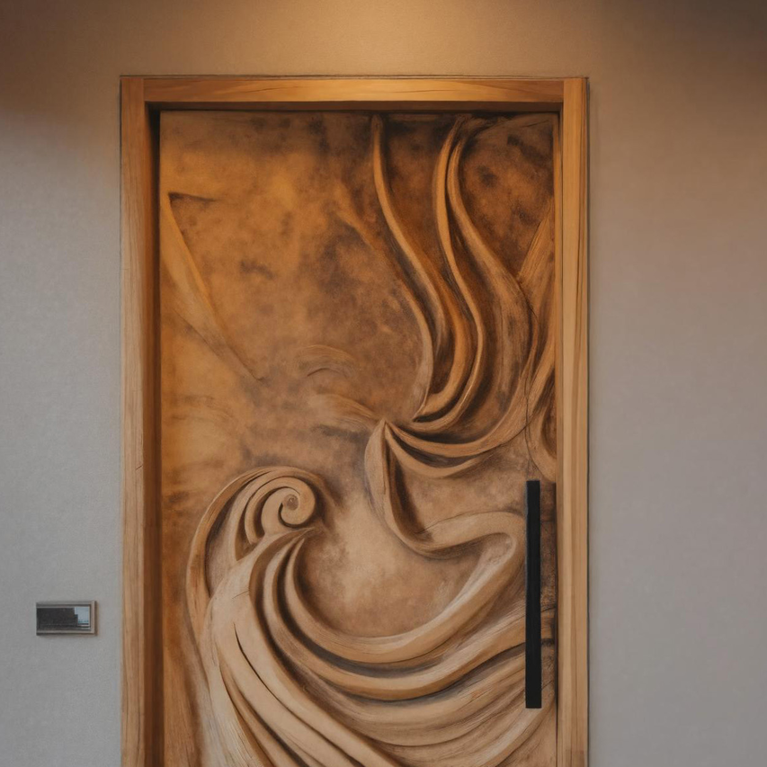 Artistic Carved Door With Flowing Wave For Entryway Or Interior