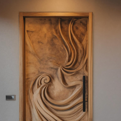 Artistic Carved Door With Flowing Wave For Entryway Or Interior