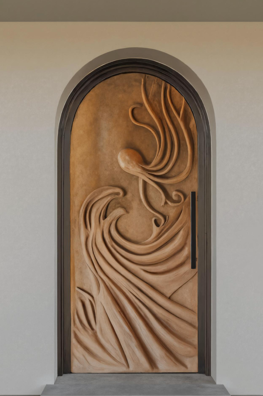 Artistic Carved Front Door With Abstract Design For Entryway