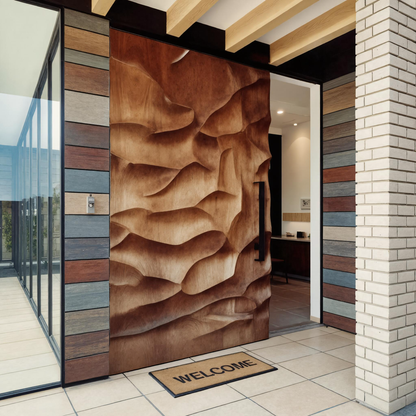 Modern Sculptural Carved Door With 3D Wave For Entryway Or Foyer