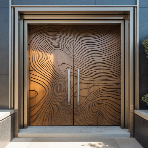 Modern Sculptural Double Front Door With Contour Design For Villa