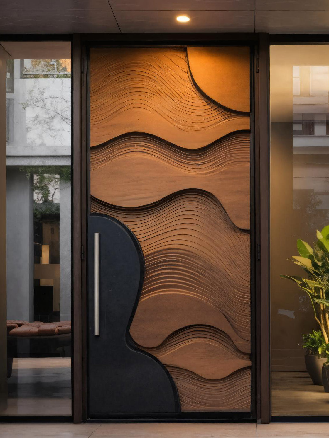 Modern Wave Door With Flowing Texture For Entrance