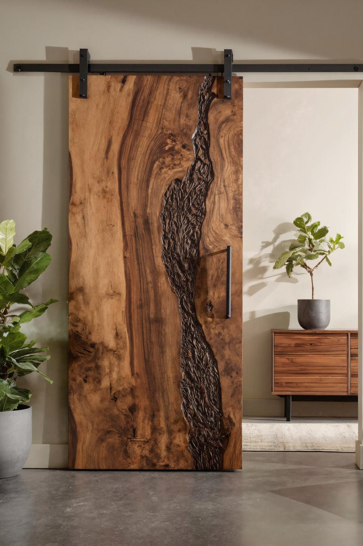 Rustic Sliding Door With Live Edge For Living Space
