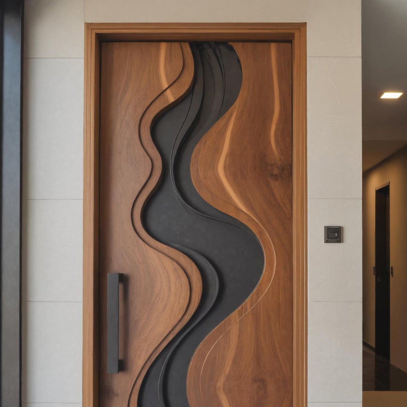 Modern Carved Door With Wave Design For Interior Or Entryway