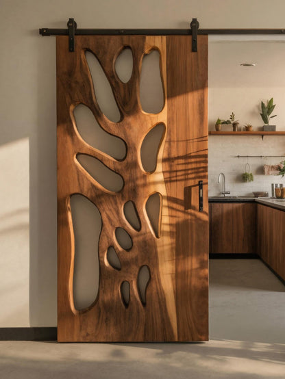 Modern Cutout Sliding Door With Flowing Form For Kitchen
