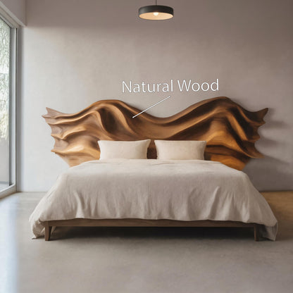 Artistic Sculptural Headboard With Wave Carving For Bedroom