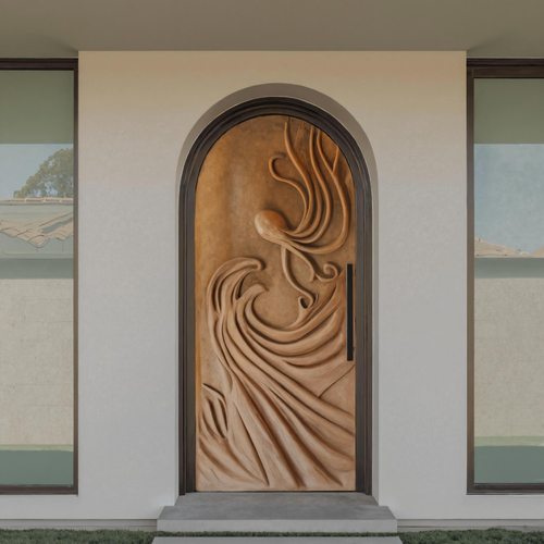 Artistic Carved Front Door With Abstract Design For Entryway