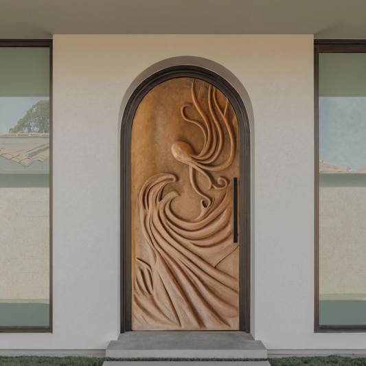 Artistic Carved Front Door With Abstract Design For Entryway