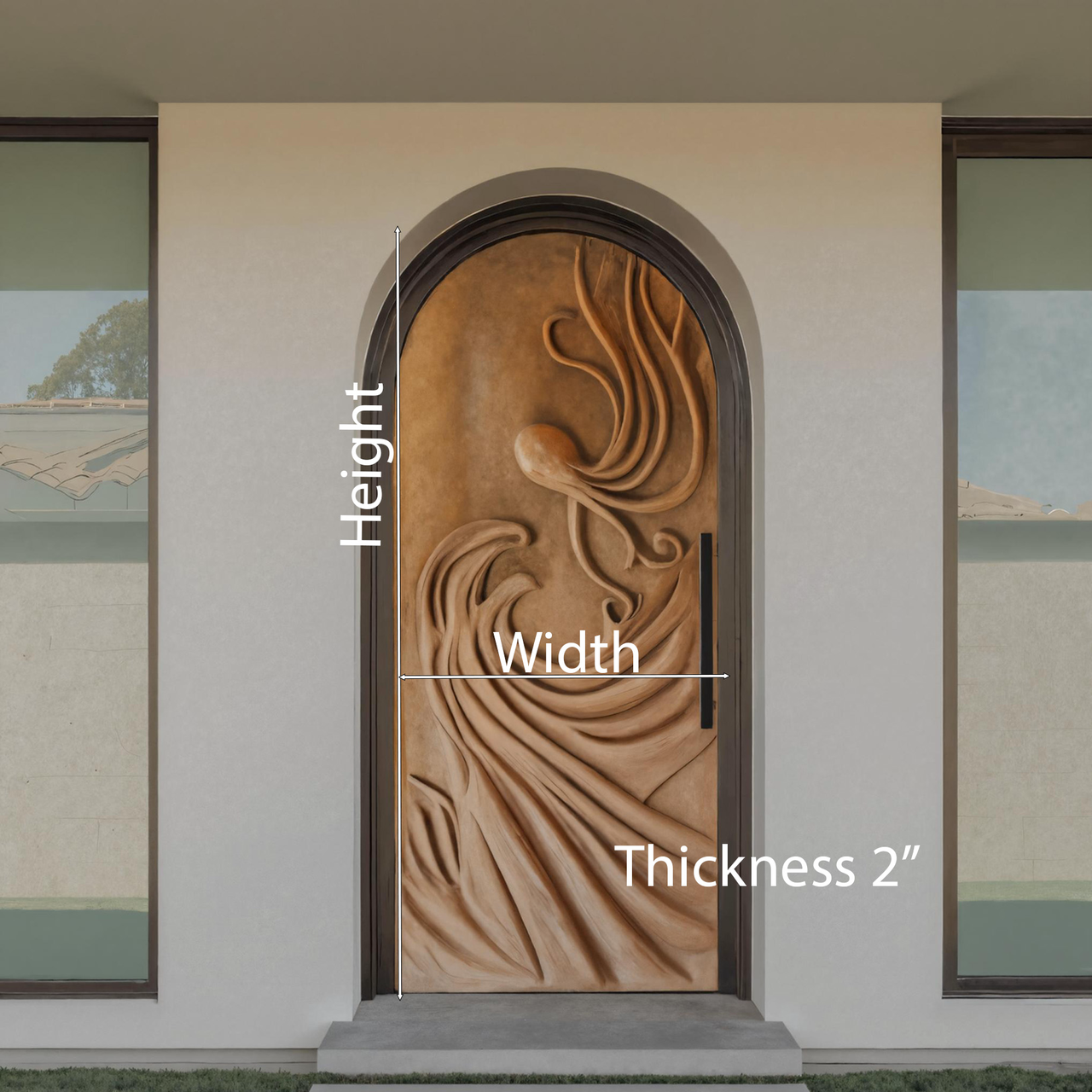 Artistic Carved Front Door With Abstract Design For Entryway