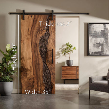 Rustic Sliding Door With Live Edge For Living Space