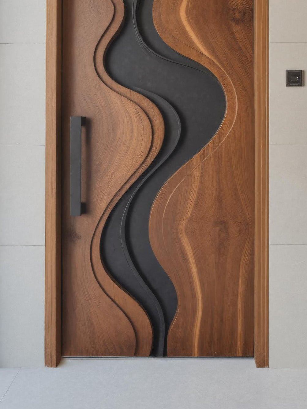 Modern Carved Door With Wave Design For Interior Or Entryway