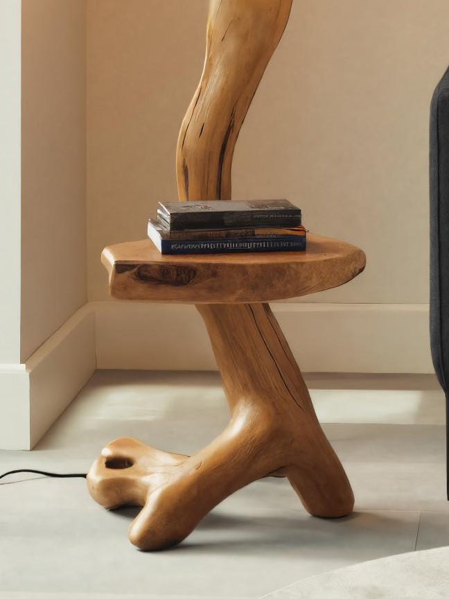 Rustic Sculptural Floor Lamp With Side Table For Bedroom