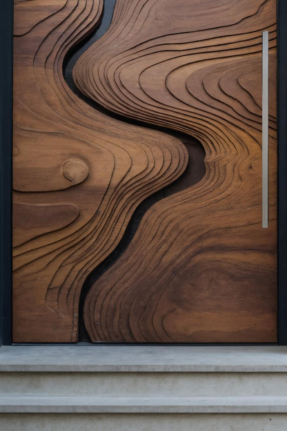 Modern Carved Front Door With Wave Design For Contemporary Home