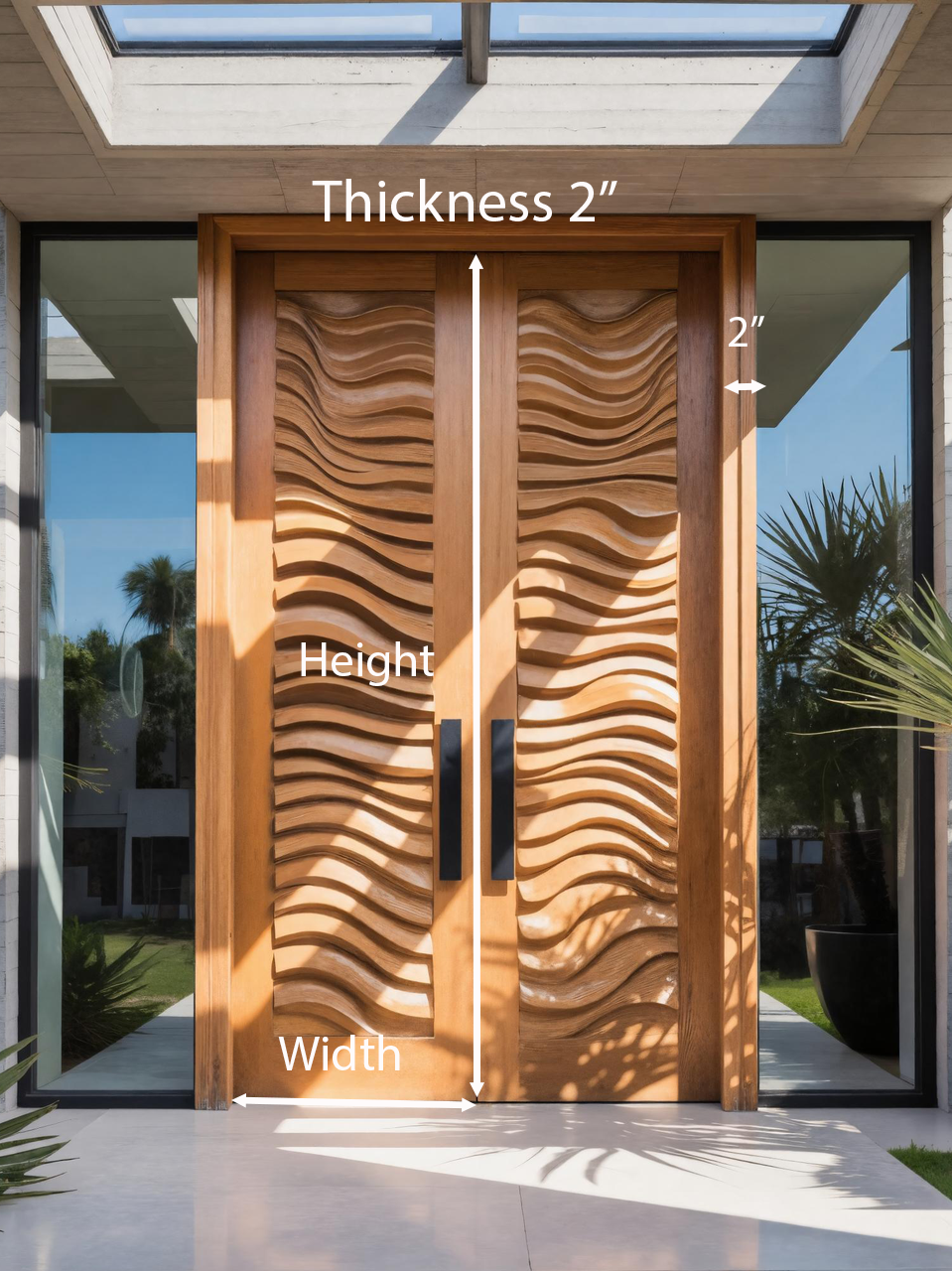 Modern Sculpted Double Door With Wave Carving For Luxury Entryway