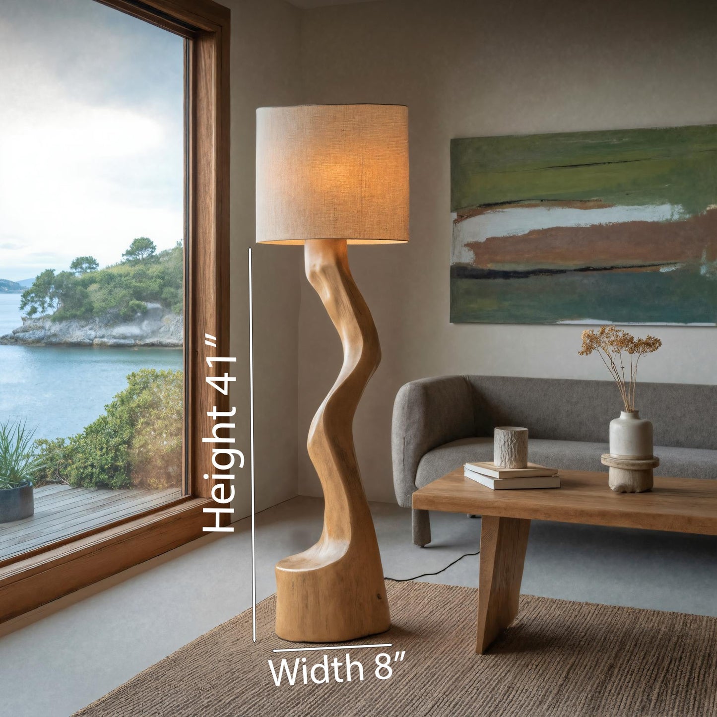 Rustic Sculptural Floor Lamp With Curved Base For Bedroom