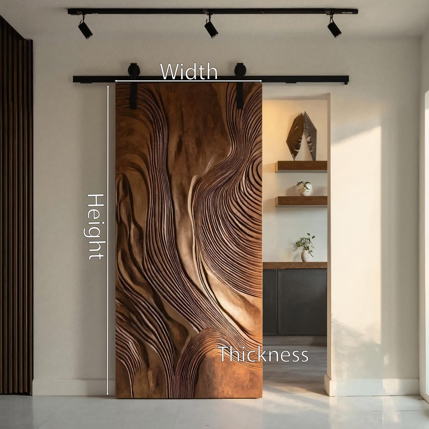 Sculptural Sliding Door With Wave Design For Interior