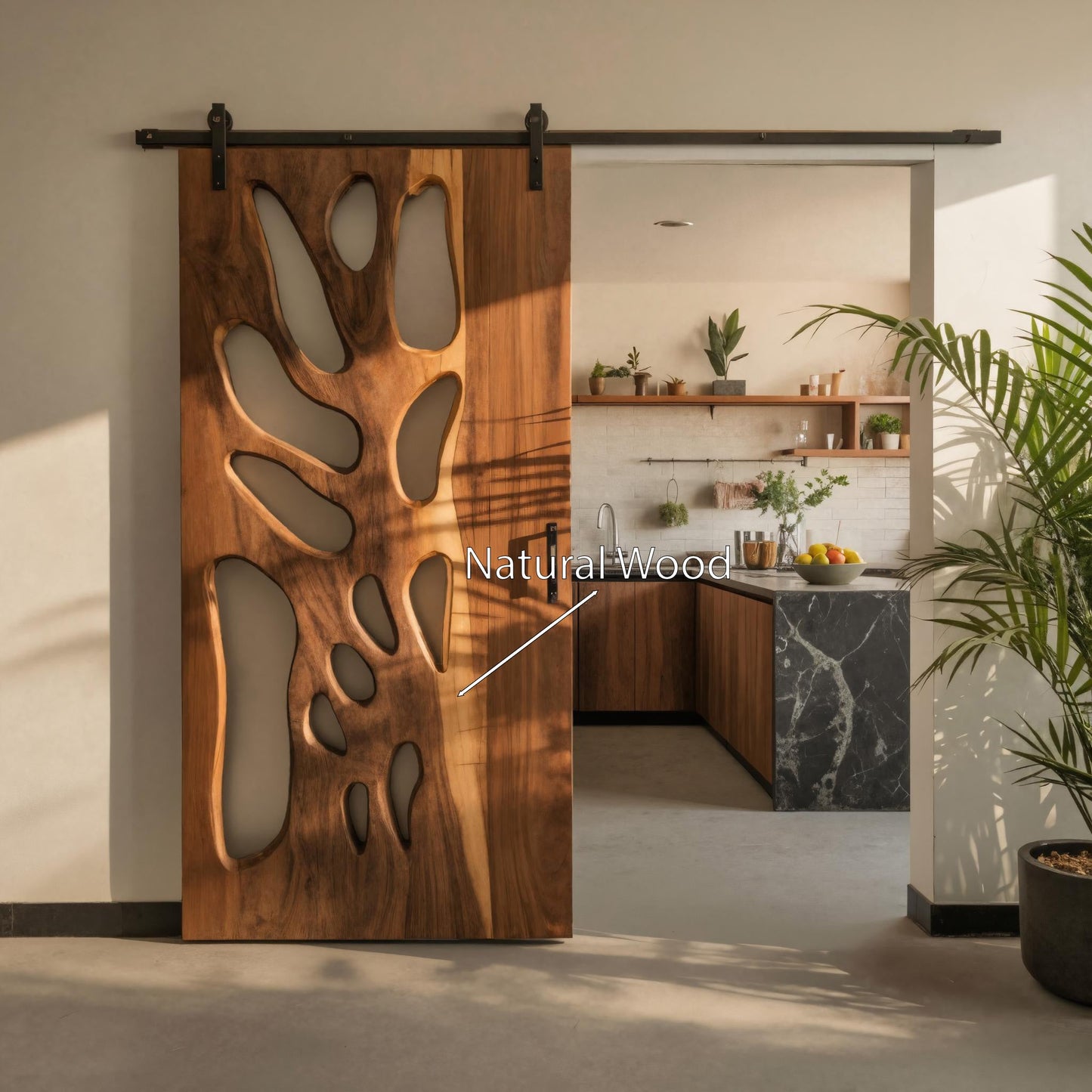 Modern Cutout Sliding Door With Flowing Form For Kitchen