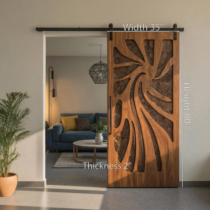 Artistic Sliding Door With Layered Carved Design For Interior