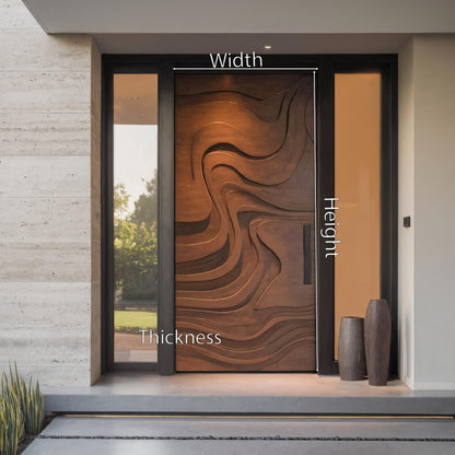 Sculptural Front Door With Flowing Wave Design For Entryway