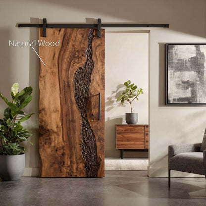Rustic Sliding Door With Live Edge For Living Space