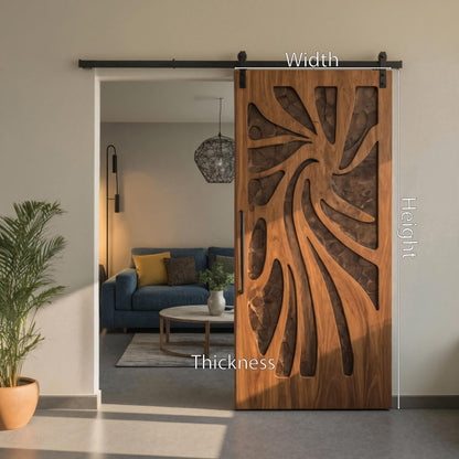 Artistic Sliding Door With Layered Carved Design For Interior