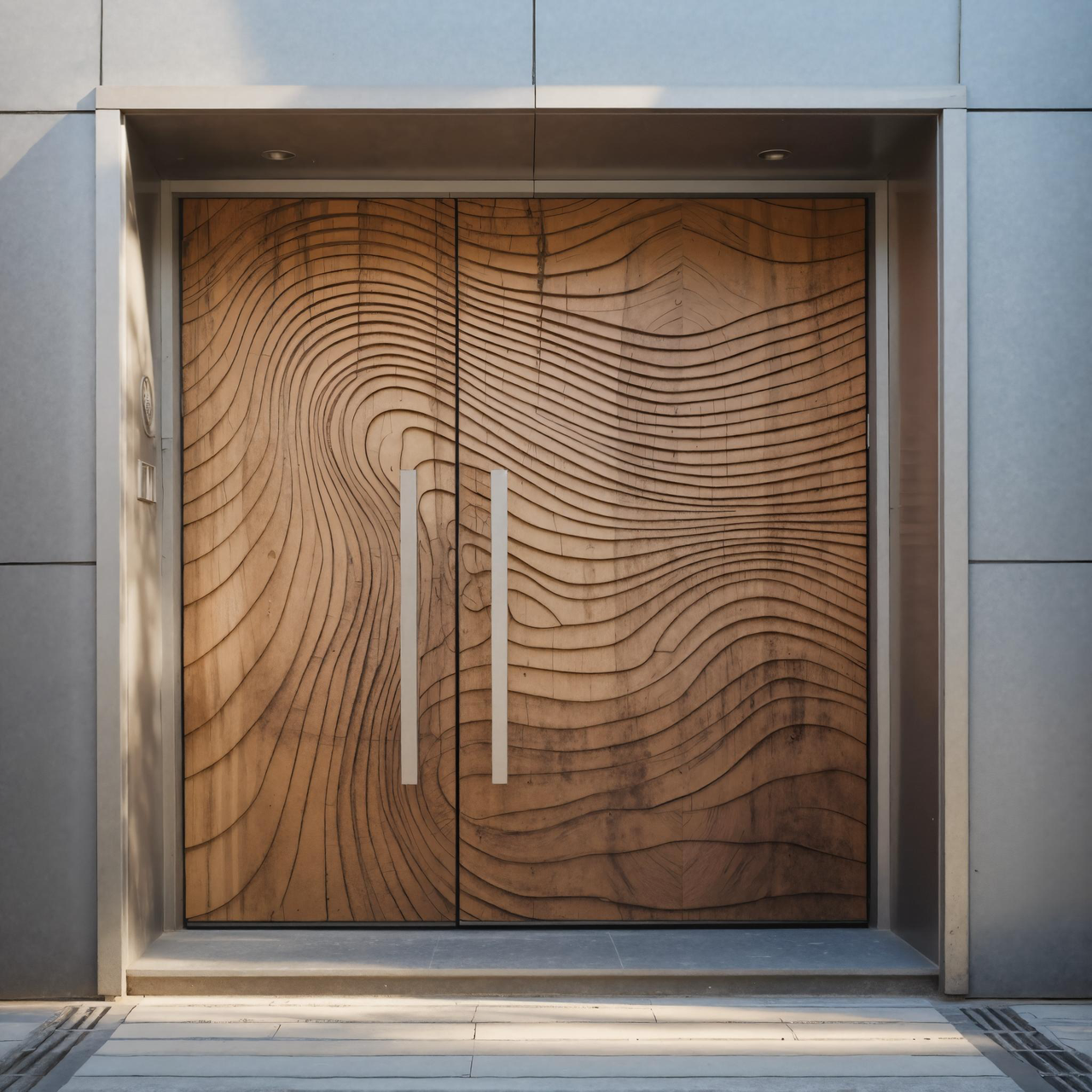 Modern Double Front Door With Wave Carved Design For Luxury Home