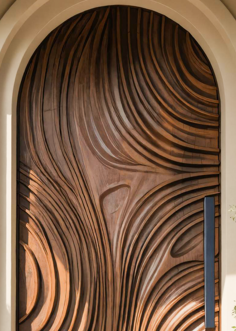 Modern Arched Front Door With Flowing Sculpted Design For Villa