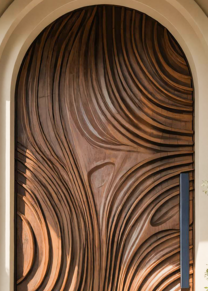 Modern Arched Front Door With Flowing Sculpted Design For Villa