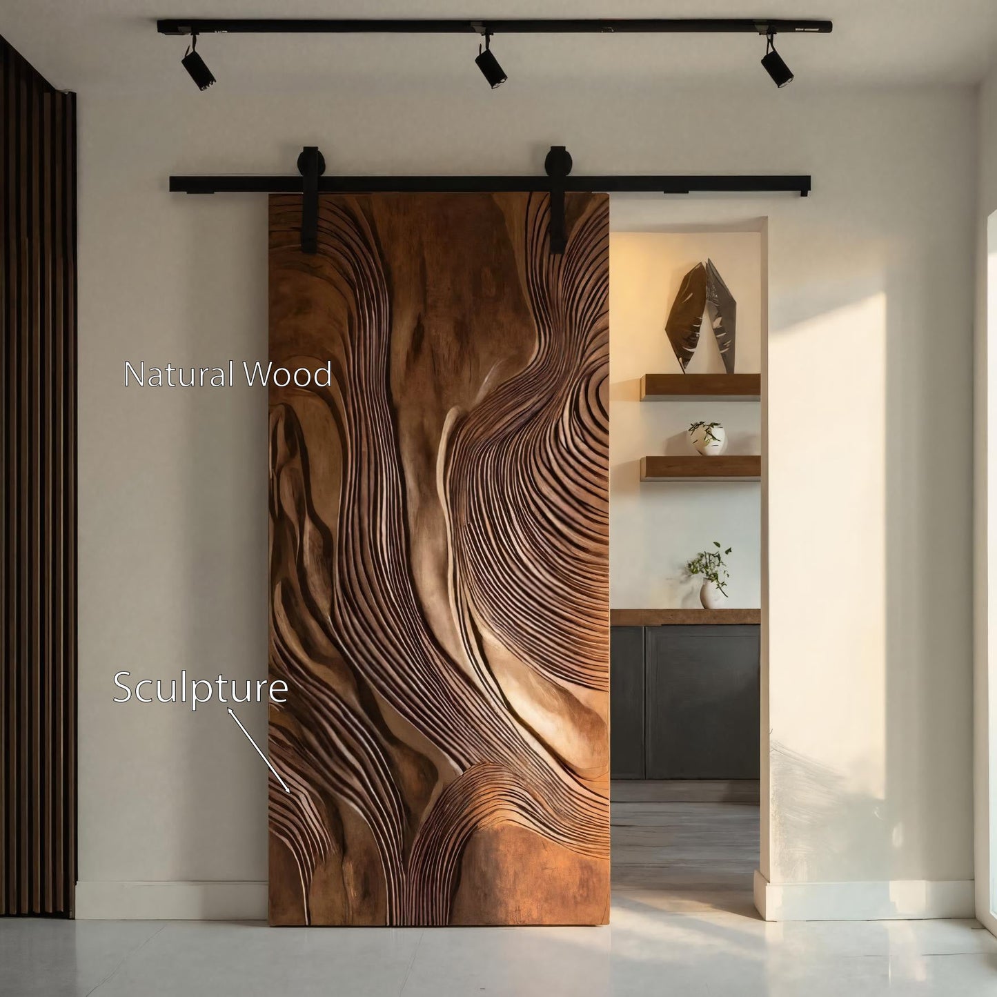 Sculptural Sliding Door With Wave Design For Interior