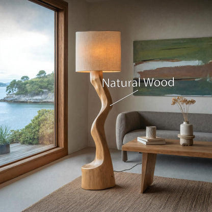 Rustic Sculptural Floor Lamp With Curved Base For Bedroom