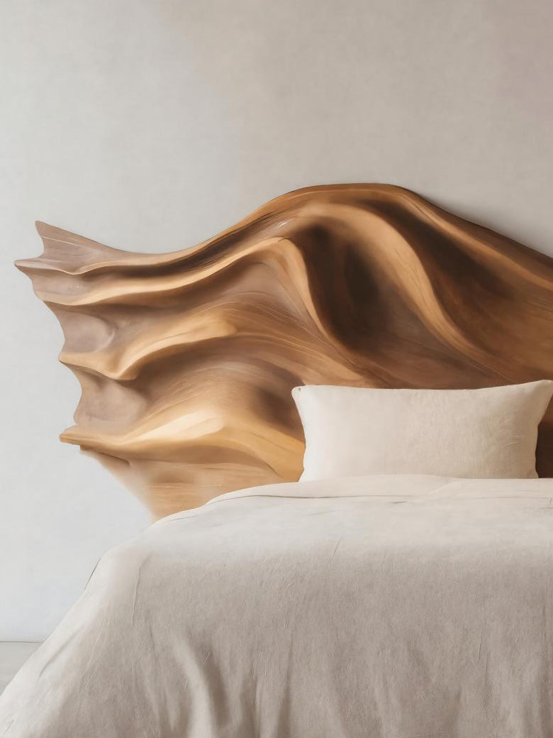 Artistic Sculptural Headboard With Wave Carving For Bedroom