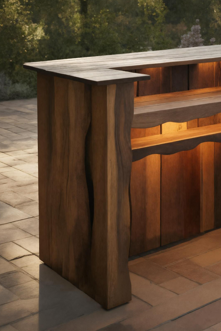 Rustic Outdoor Bar Counter With Lighting For Patio Or Garden