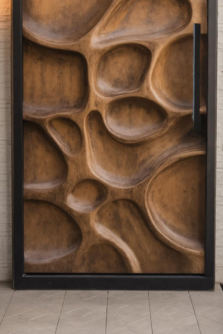 Modern Artistic Carved Front Door For Contemporary Entryway