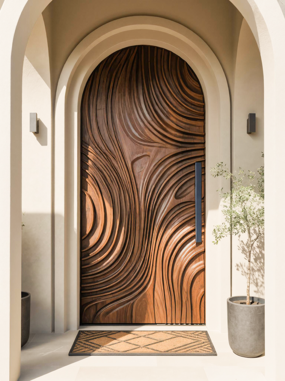 Modern Arched Front Door With Flowing Sculpted Design For Villa