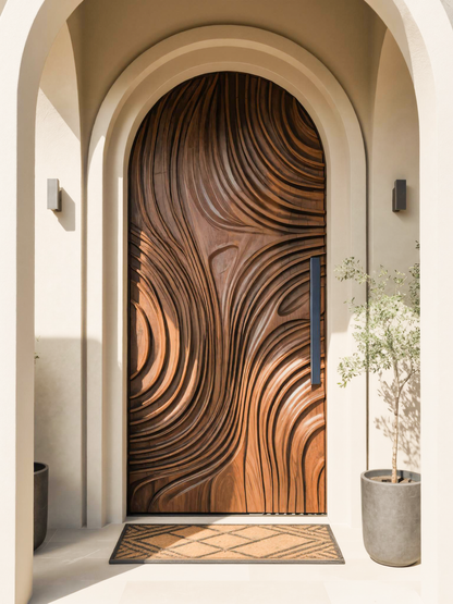 Modern Arched Front Door With Flowing Sculpted Design For Villa