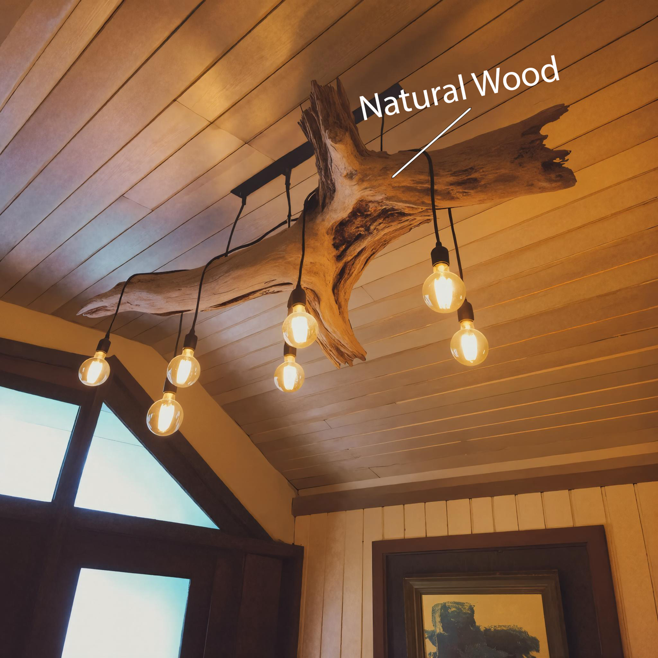 Rustic Log Chandelier With Edison Bulbs For Cabin Or Dining Room