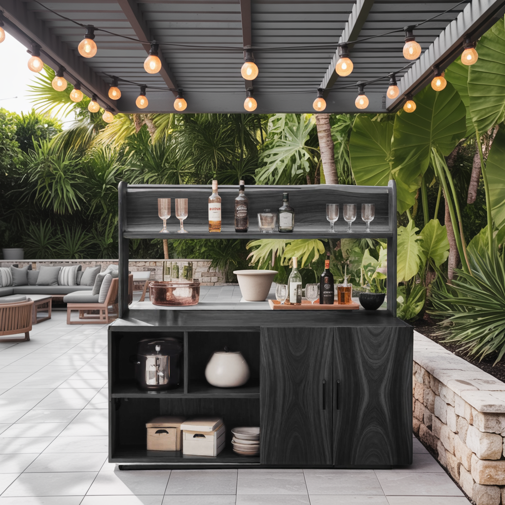 Contemporary Outdoor Bar Table With Hidden Storage For Garden Or Poolside