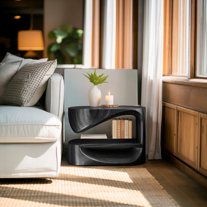 Modern Curved Nightstand With Open Shelf For Minimalist Rooms